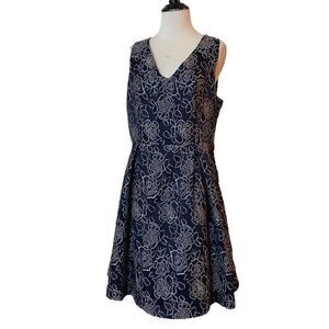 Pagani Dress Navy Blue Allover Floral Embroidery